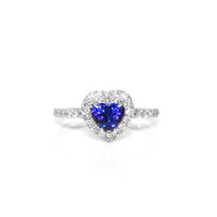 0.93 Ct. Blue Sapphire and Natural Diamond Pave Ring, 14K White Gold Video