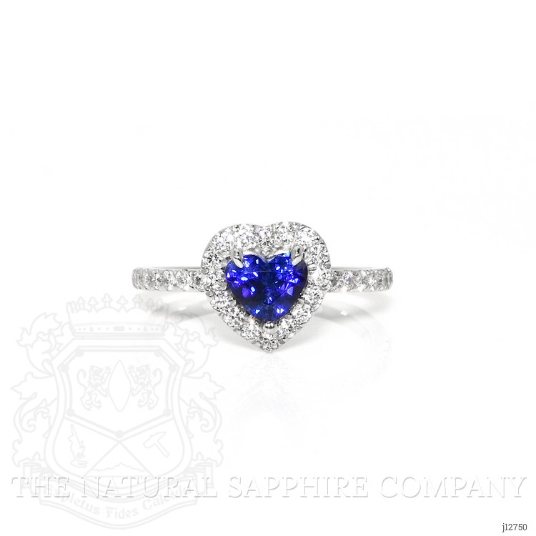 0.93 Ct. Blue Sapphire and Natural Diamond Pave Ring, 14K White Gold