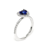 0.93 Ct. Blue Sapphire and Natural Diamond Pave Ring, 14K White Gold Image