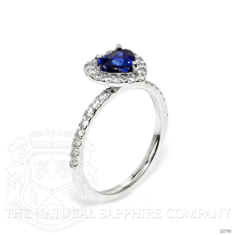 0.93 Ct. Blue Sapphire and Natural Diamond Pave Ring, 14K White Gold