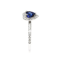 0.93 Ct. Blue Sapphire and Natural Diamond Pave Ring, 14K White Gold Image