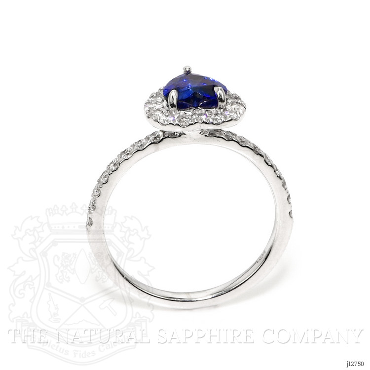 0.93 Ct. Blue Sapphire and Natural Diamond Pave Ring, 14K White Gold