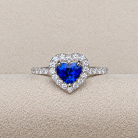 0.93 Ct. Blue Sapphire and Natural Diamond Pave Ring, 14K White Gold Life Style
