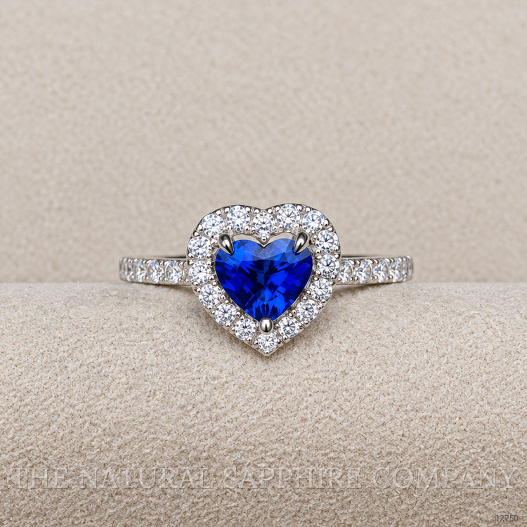 0.93 Ct. Blue Sapphire and Natural Diamond Pave Ring, 14K White Gold