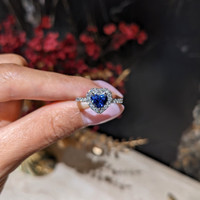0.93 Ct. Blue Sapphire and Natural Diamond Pave Ring, 14K White Gold Life Style