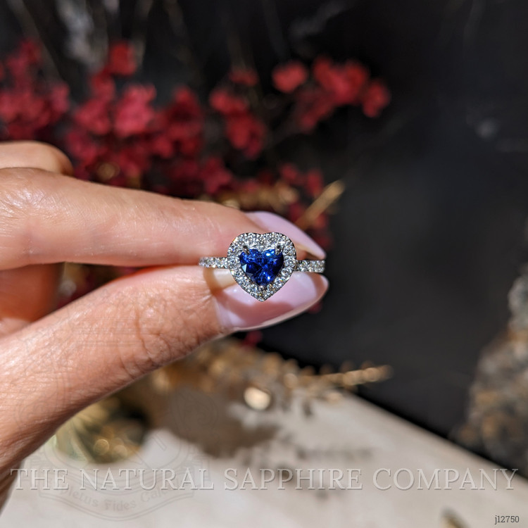 0.93 Ct. Blue Sapphire and Natural Diamond Pave Ring, 14K White Gold