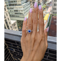 0.93 Ct. Blue Sapphire and Natural Diamond Pave Ring, 14K White Gold Life Style
