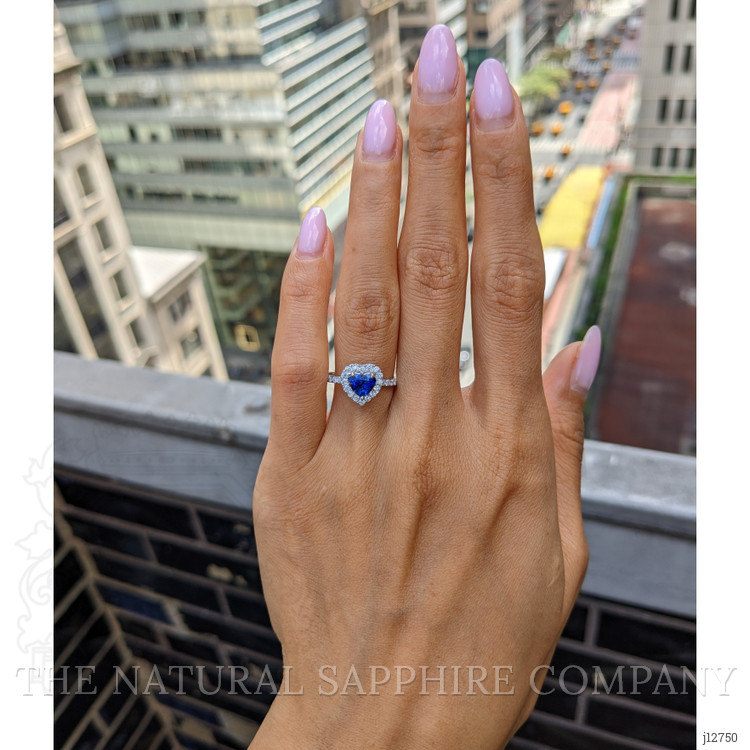 0.93 Ct. Blue Sapphire and Natural Diamond Pave Ring, 14K White Gold