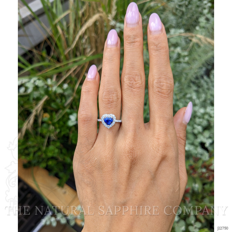0.93 Ct. Blue Sapphire and Natural Diamond Pave Ring, 14K White Gold