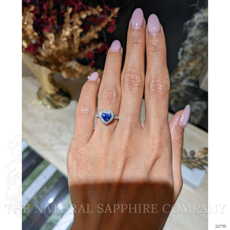 0.93 Ct. Blue Sapphire and Natural Diamond Pave Ring, 14K White Gold