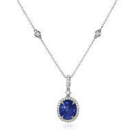3.83 Ct. Blue Sapphire and Natural Diamond Pave Pendant, 18K White Gold Video