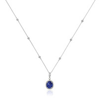 3.83 Ct. Blue Sapphire and Natural Diamond Pave Pendant, 18K White Gold Image