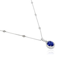 3.83 Ct. Blue Sapphire and Natural Diamond Pave Pendant, 18K White Gold Image
