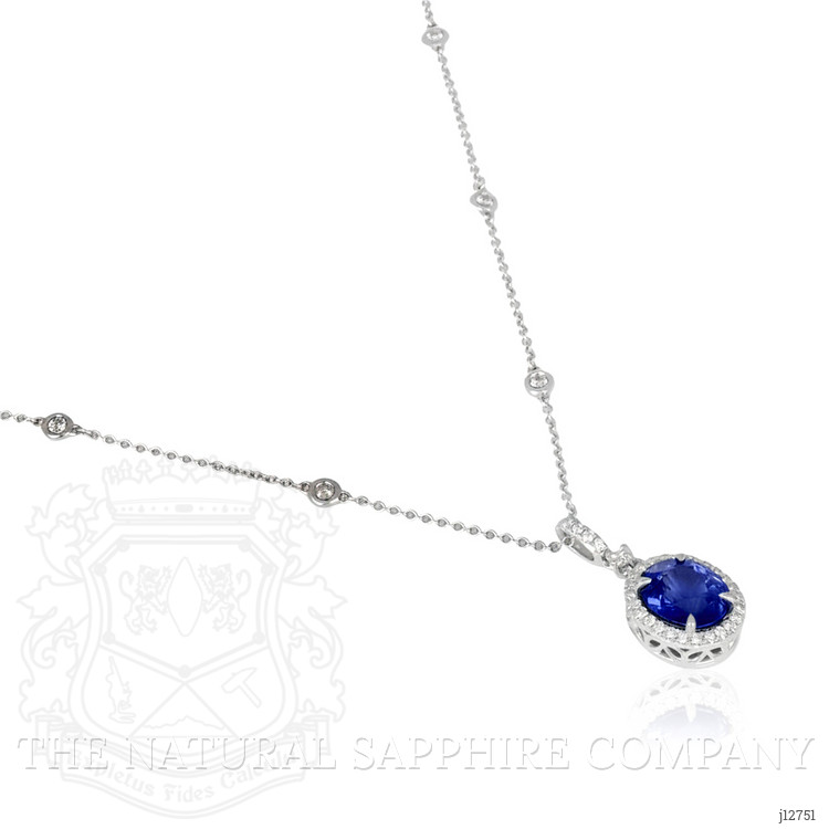 3.83 Ct. Blue Sapphire and Natural Diamond Pave Pendant, 18K White Gold