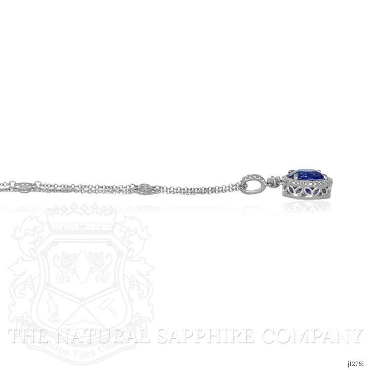 3.83 Ct. Blue Sapphire and Natural Diamond Pave Pendant, 18K White Gold