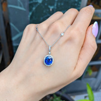 3.83 Ct. Blue Sapphire and Natural Diamond Pave Pendant, 18K White Gold Life Style