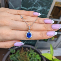 3.83 Ct. Blue Sapphire and Natural Diamond Pave Pendant, 18K White Gold Life Style