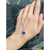 3.83 Ct. Blue Sapphire and Natural Diamond Pave Pendant, 18K White Gold Life Style