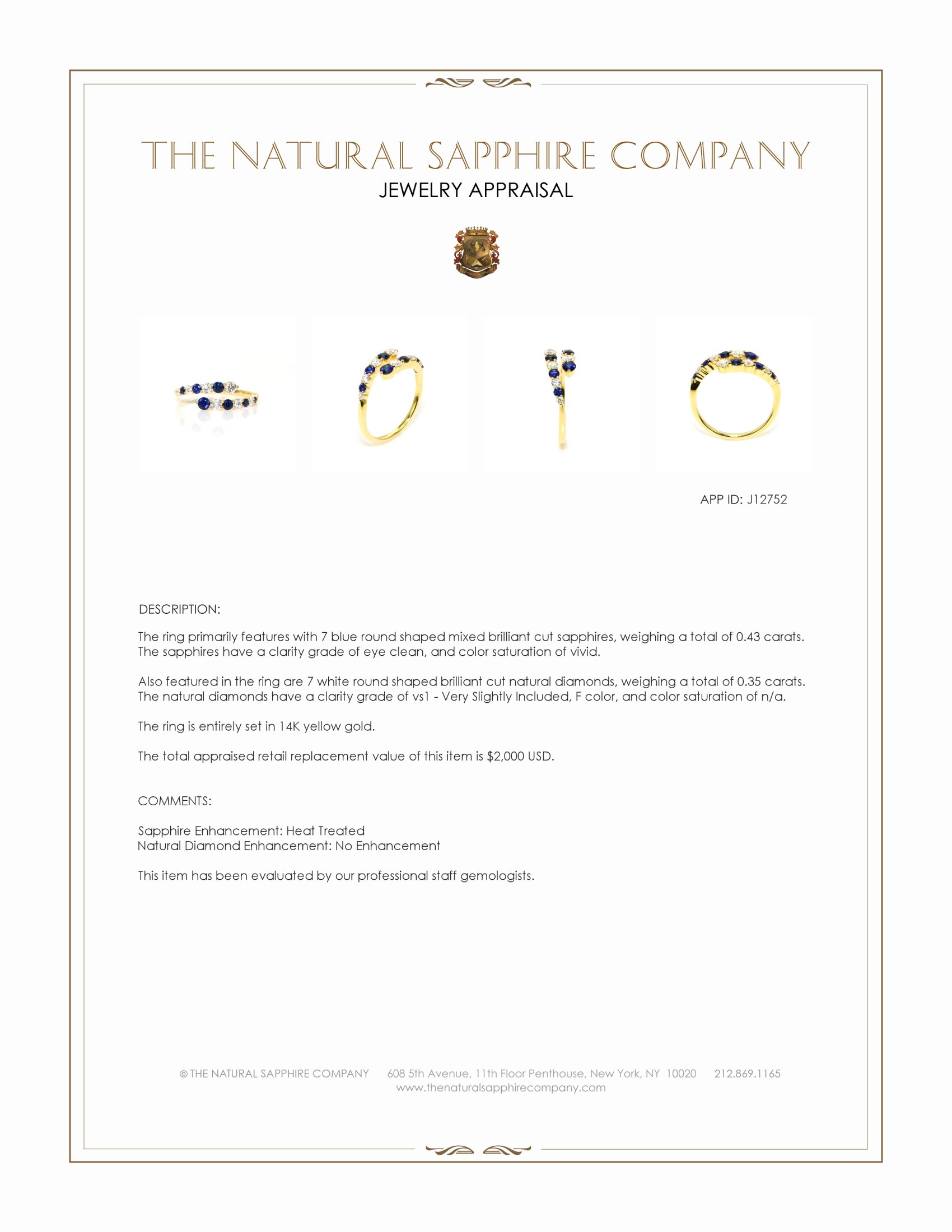 0.43 Ct. Blue Sapphire and Natural Diamond Multi Stone Ring, 14K Yellow Gold