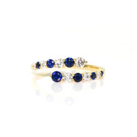 0.43 Ct. Blue Sapphire and Natural Diamond Multi Stone Ring, 14K Yellow Gold Video