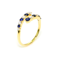 0.43 Ct. Blue Sapphire and Natural Diamond Multi Stone Ring, 14K Yellow Gold Image
