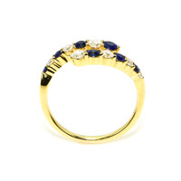 0.43 Ct. Blue Sapphire and Natural Diamond Multi Stone Ring, 14K Yellow Gold Image