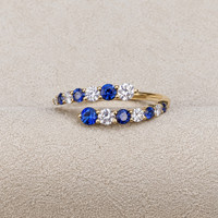0.43 Ct. Blue Sapphire and Natural Diamond Multi Stone Ring, 14K Yellow Gold Life Style