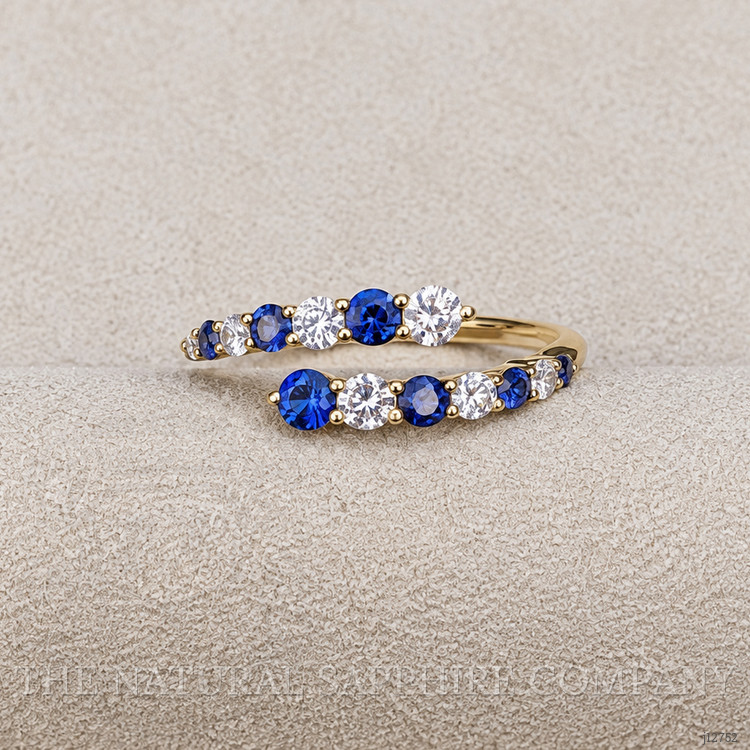 0.43 Ct. Blue Sapphire and Natural Diamond Multi Stone Ring, 14K Yellow Gold