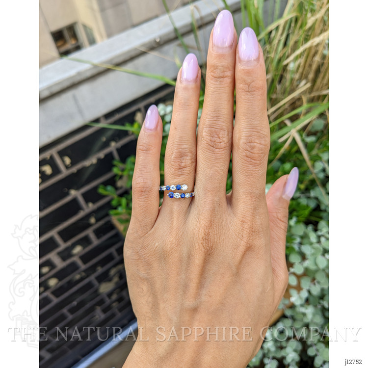 0.43 Ct. Blue Sapphire and Natural Diamond Multi Stone Ring, 14K Yellow Gold