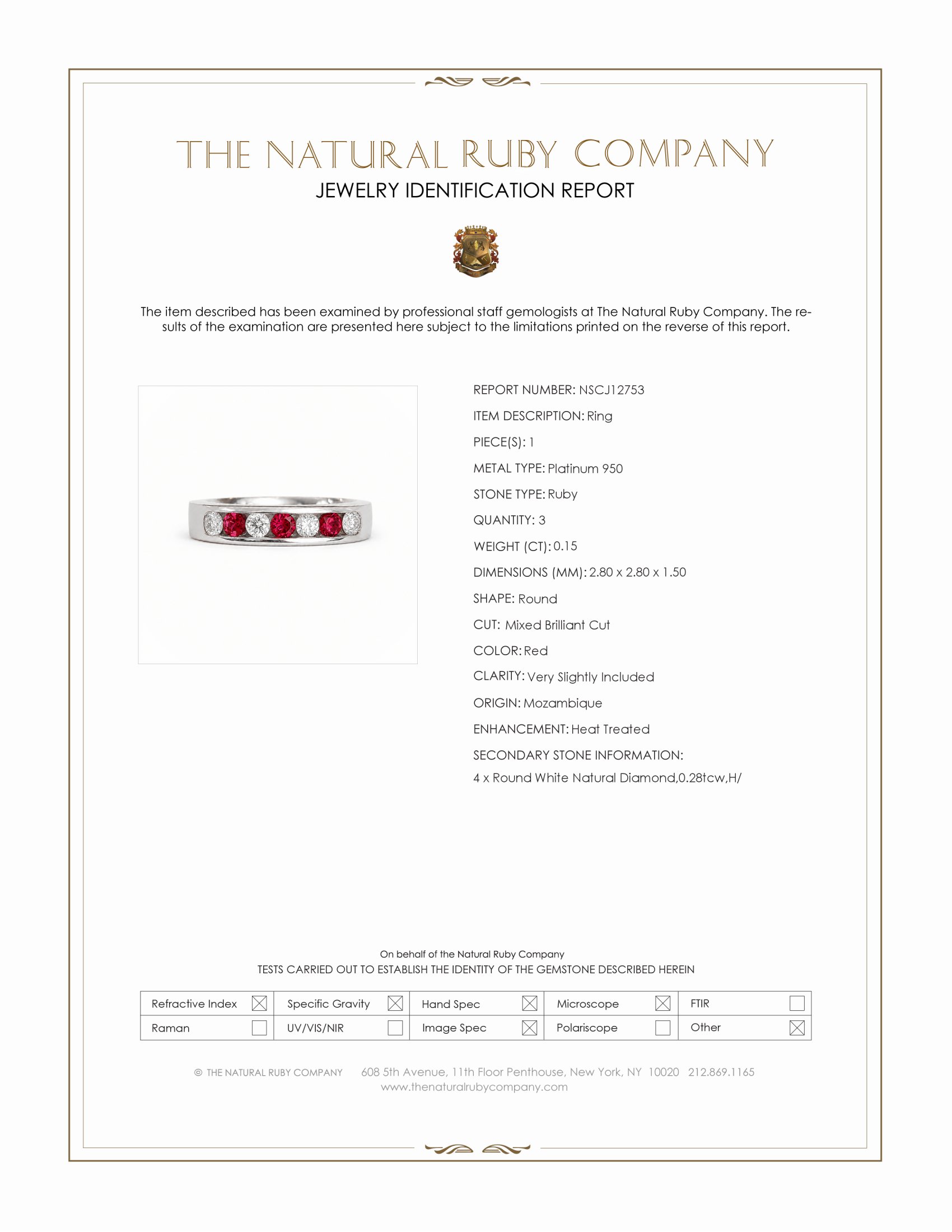0.15 Ct. Ruby and Natural Diamond Multi Stone Ring, Platinum 950