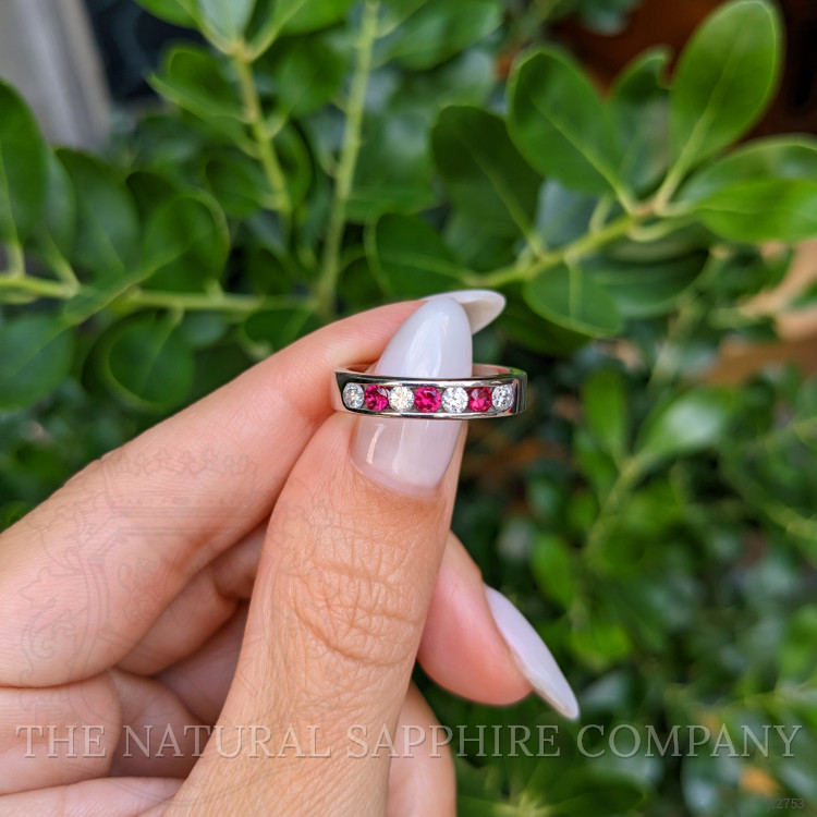0.15 Ct. Ruby and Natural Diamond Multi Stone Ring, Platinum 950