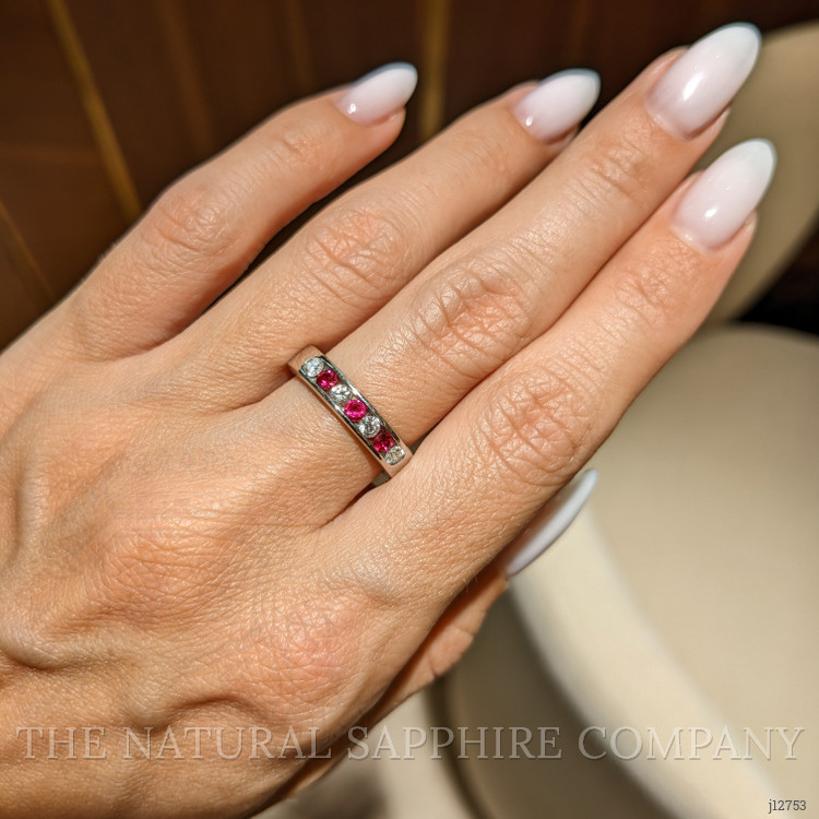 0.15 Ct. Ruby and Natural Diamond Multi Stone Ring, Platinum 950