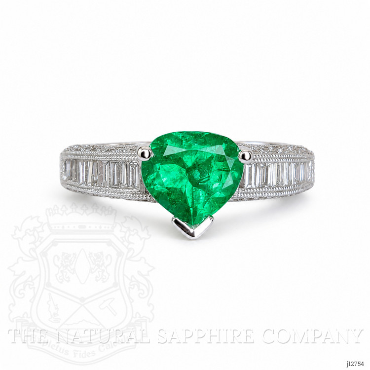 0.96 Ct. Emerald and Natural Diamond Pave Ring, Platinum 950