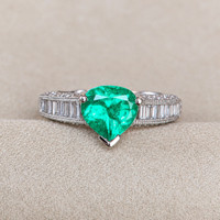 0.96 Ct. Emerald and Natural Diamond Pave Ring, Platinum 950 Life Style