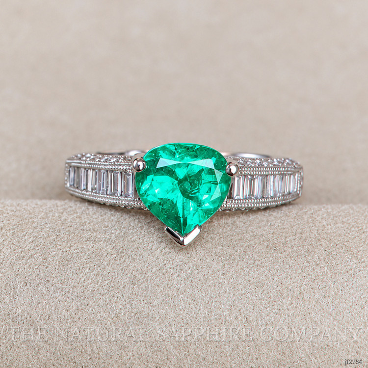 0.96 Ct. Emerald and Natural Diamond Pave Ring, Platinum 950