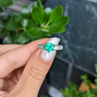 0.96 Ct. Emerald and Natural Diamond Pave Ring, Platinum 950 Life Style