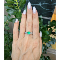 0.96 Ct. Emerald and Natural Diamond Pave Ring, Platinum 950 Life Style