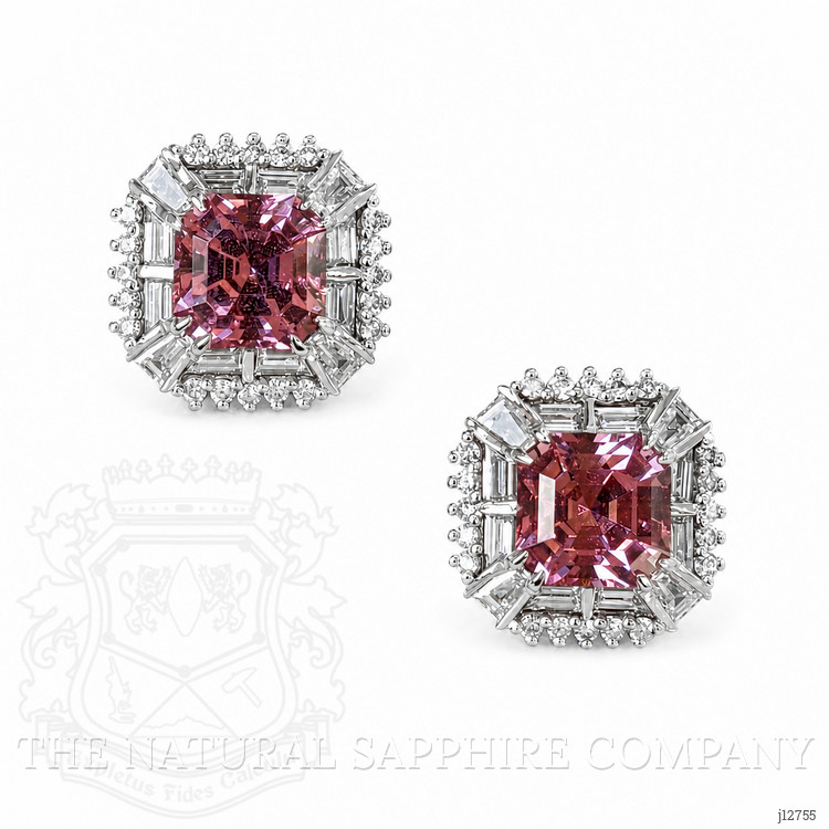 3.50 Ct.Tw. Pink Spinel and Natural Diamond Studs Earrings, 18K White Gold