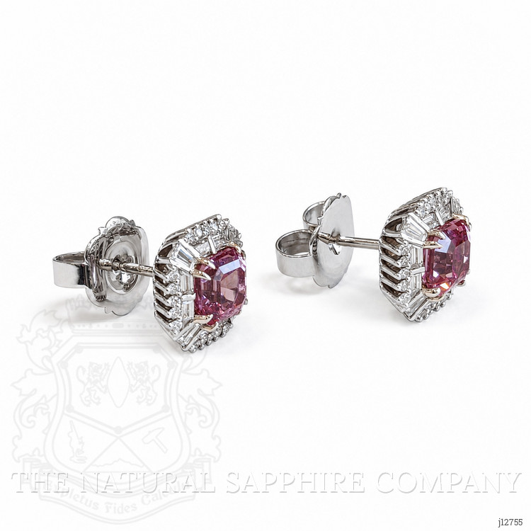 3.50 Ct.Tw. Pink Spinel and Natural Diamond Studs Earrings, 18K White Gold