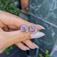 3.50 Ct.Tw.Total Carat Weight Pink Spinel and Natural Diamond Studs Earrings, 18K White Gold Life Style