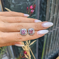 3.50 Ct.Tw.Total Carat Weight Pink Spinel and Natural Diamond Studs Earrings, 18K White Gold Life Style