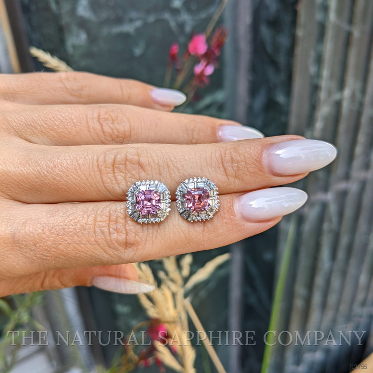 3.50 Ct.Tw. Pink Spinel and Natural Diamond Studs Earrings, 18K White Gold