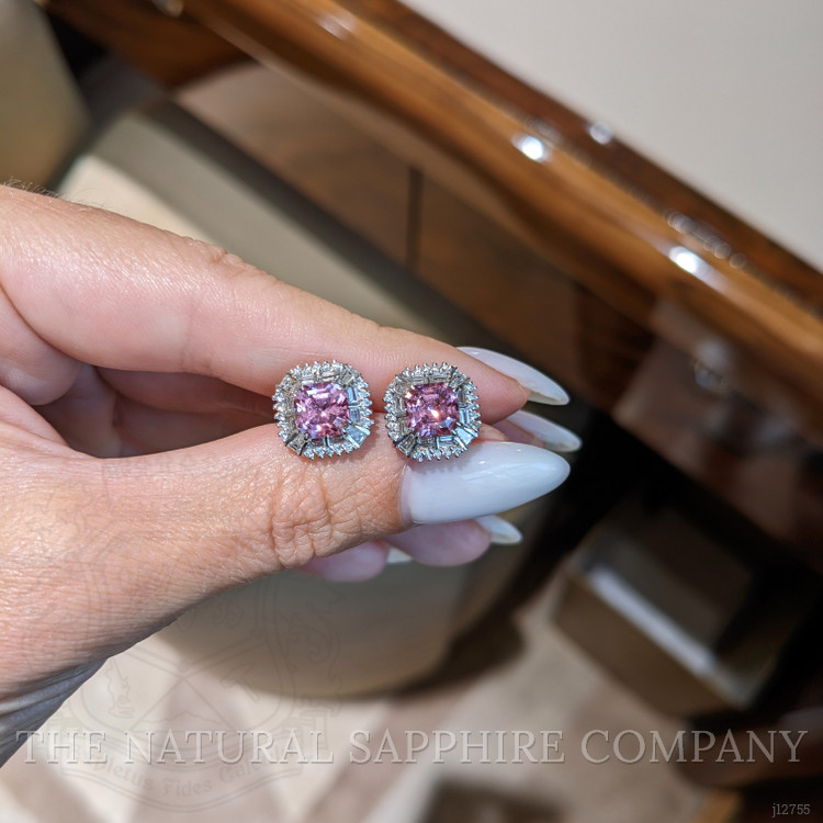 3.50 Ct.Tw. Pink Spinel and Natural Diamond Studs Earrings, 18K White Gold
