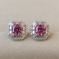 3.50 Ct.Tw.Total Carat Weight Pink Spinel and Natural Diamond Studs Earrings, 18K White Gold Life Style