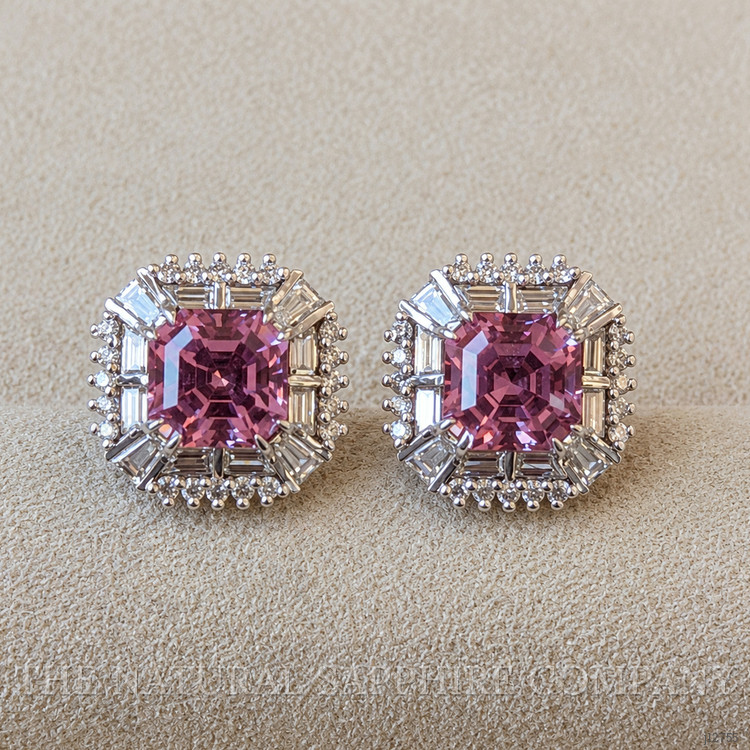 3.50 Ct.Tw. Pink Spinel and Natural Diamond Studs Earrings, 18K White Gold