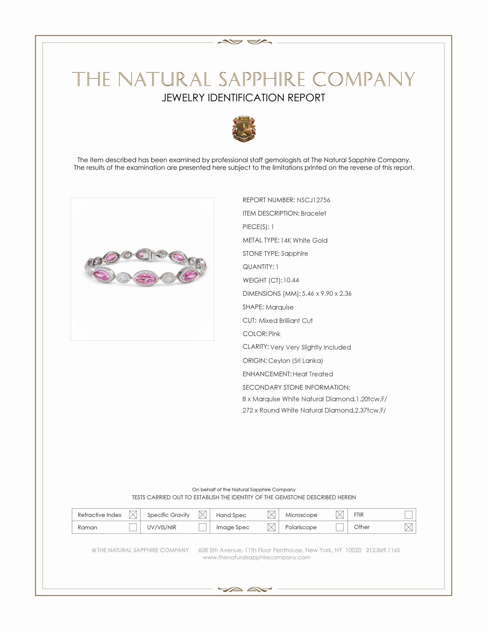 10.44 Ct.Tw. Pink Sapphire and Natural Diamond Tennis/Line Bracelet, 14K White Gold