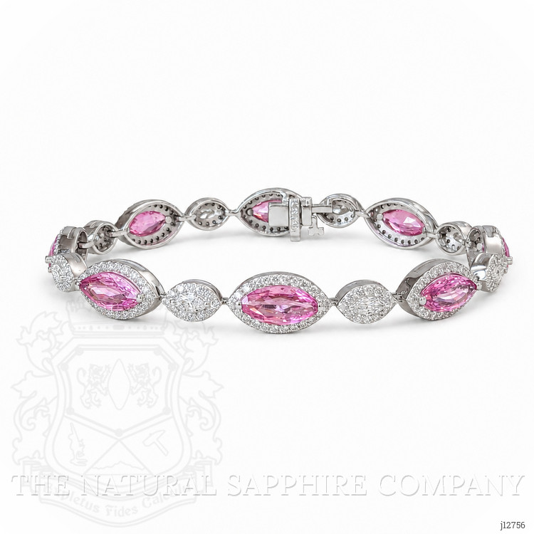 10.44 Ct.Tw. Pink Sapphire and Natural Diamond Tennis/Line Bracelet, 14K White Gold
