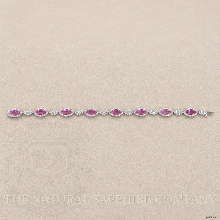 10.44 Ct.Tw. Pink Sapphire and Natural Diamond Tennis/Line Bracelet, 14K White Gold
