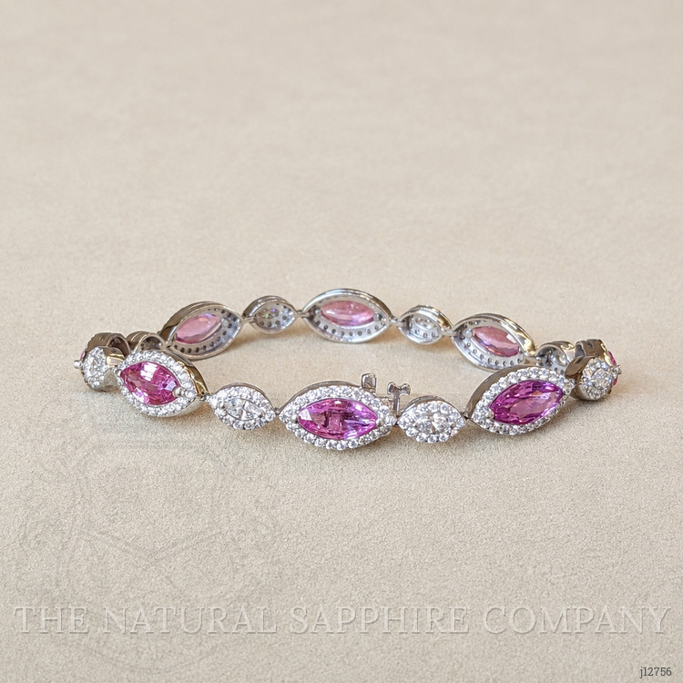 10.44 Ct.Tw. Pink Sapphire and Natural Diamond Tennis/Line Bracelet, 14K White Gold