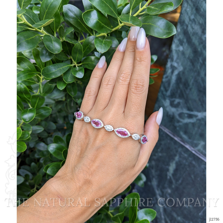 10.44 Ct.Tw. Pink Sapphire and Natural Diamond Tennis/Line Bracelet, 14K White Gold
